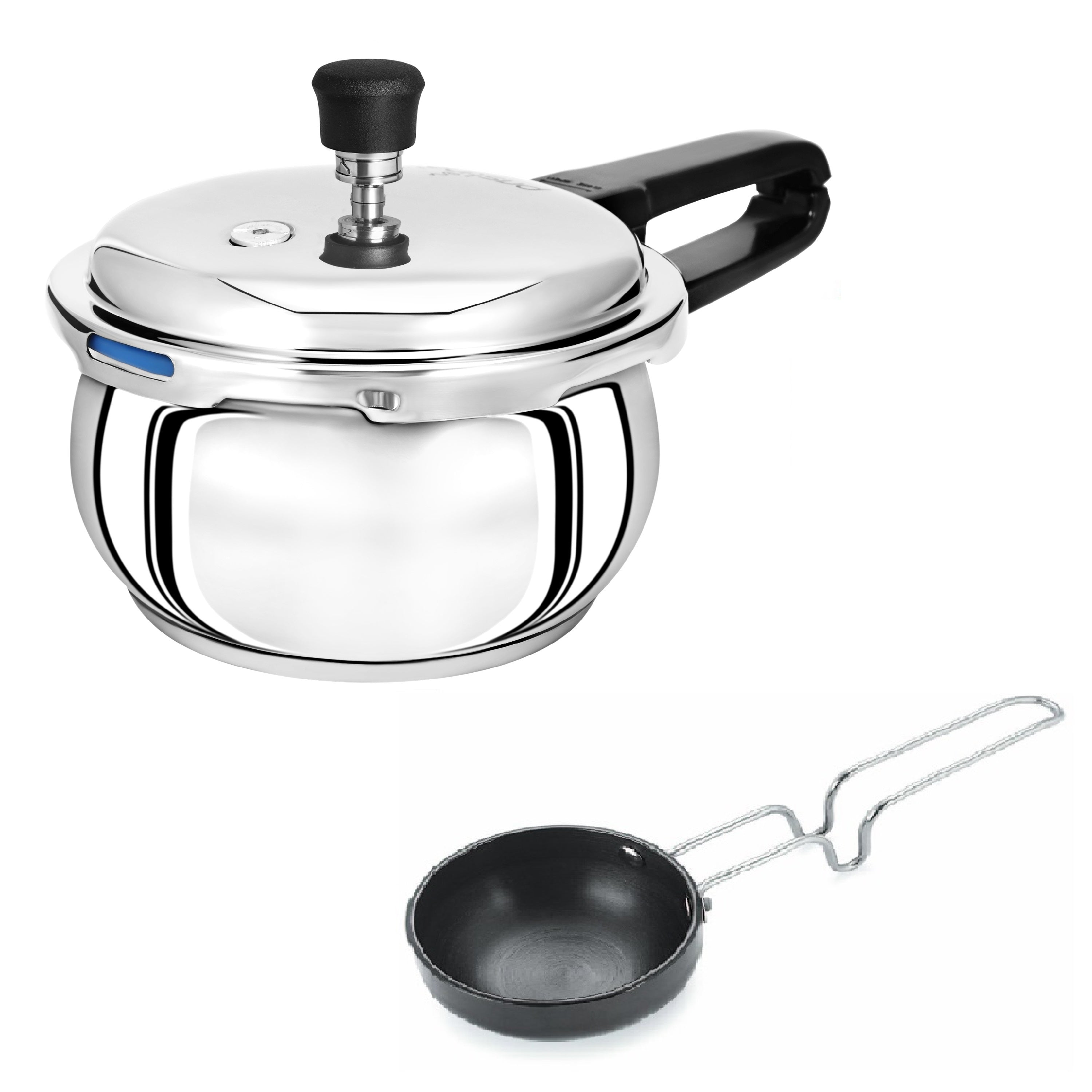 18/8 Stainless Steel Tri Ply Induction Base Outer Lid Handi Pressure Cooker (1.5 litres , Silver) with Tadka Pan, ISI Marked