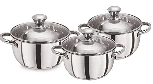 Stainless Steel Tri Ply Induction Base 3 Pcs Casserole Set, 14cm, 16cm & 18cm