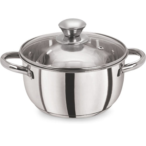 Stainless Steel Tri Ply Induction Base Cook & Serve Casserole with Glass Lid, 14 cm, 1.2L