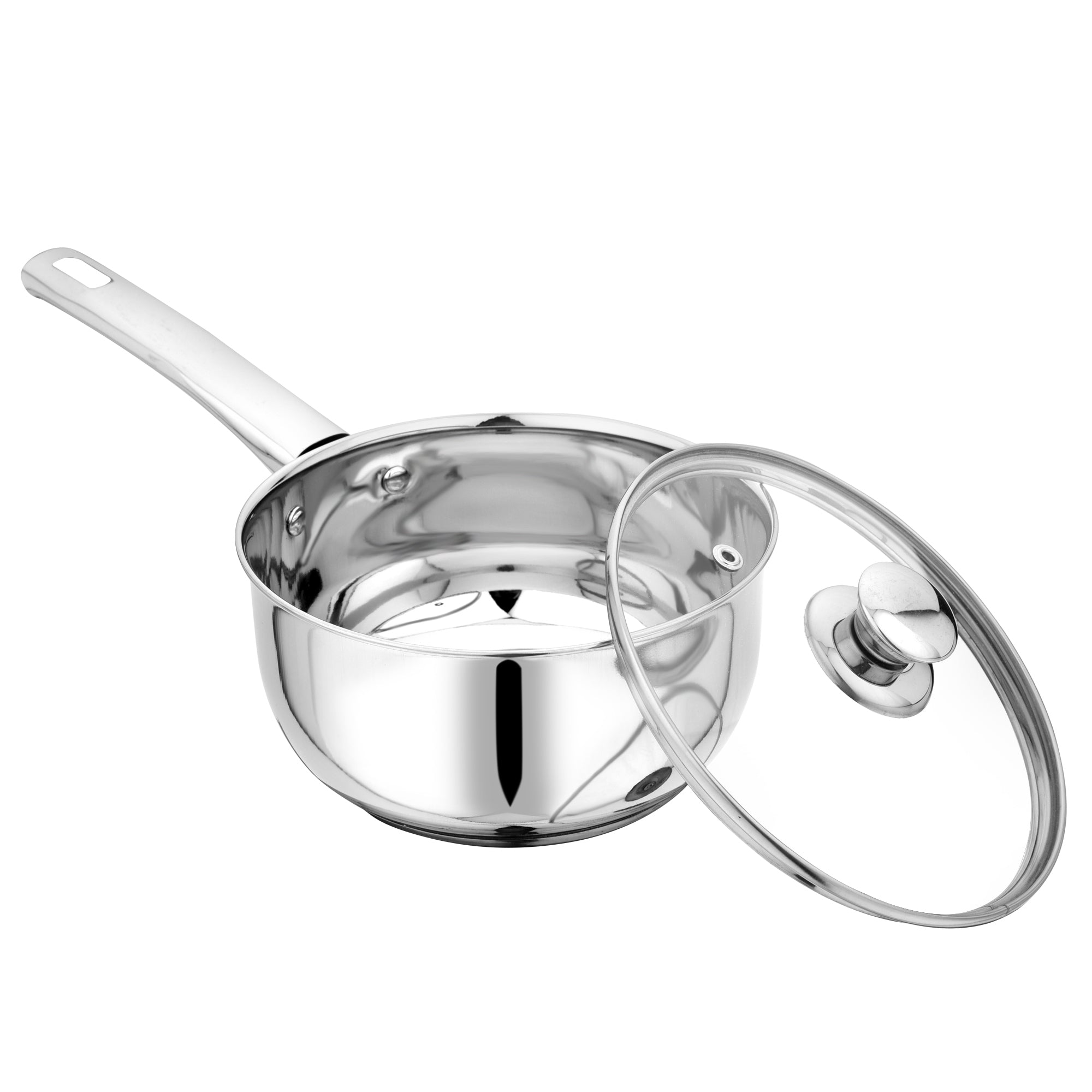 Stainless Steel Tri Ply Induction Base Deluxe Saucepan with Glass Lid 14 cm 1.2Ltrs