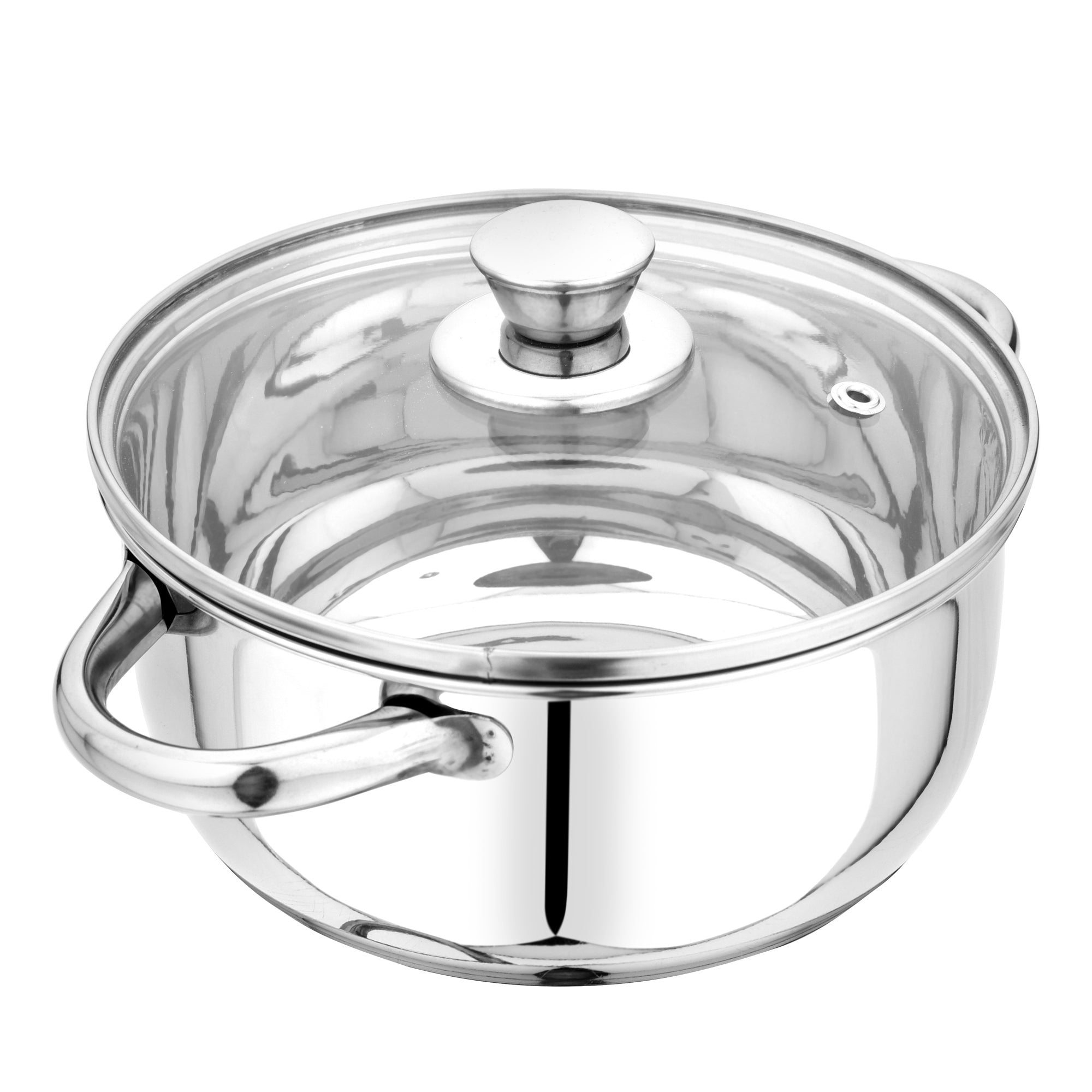 Stainless Steel Tri Ply Induction Base Cook & Serve Casserole with Glass Lid, 14 cm, 1.2L