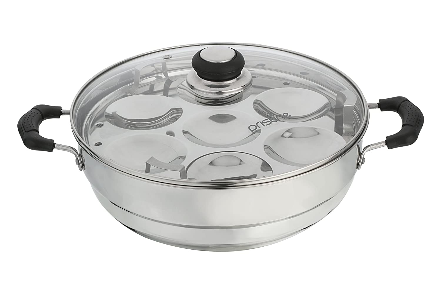 Stainless Steel Tri Ply Induction Base Multi Kadhai and Idli Maker with 2 Idli plates, Glass Lid, 27cm 4.5Ltrs