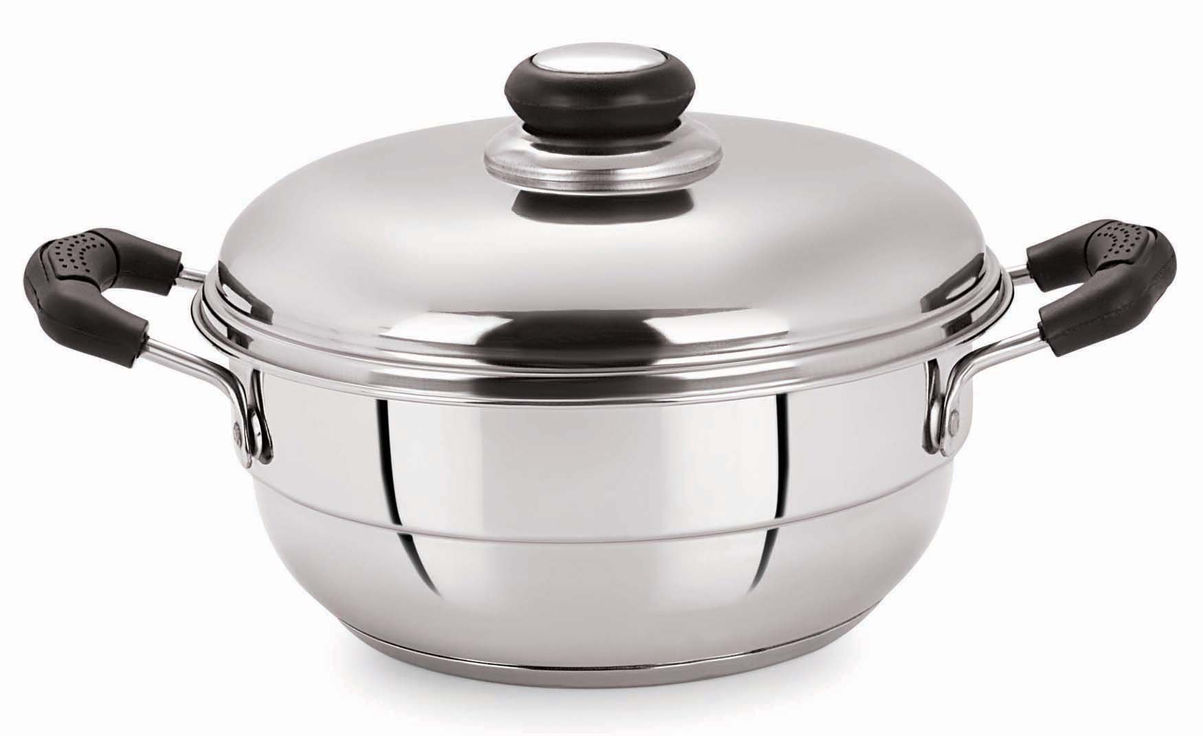 Stainless Steel Tri Ply Induction Base Multi Kadhai with 5 plates and Lid, 20cm 2.5Ltrs