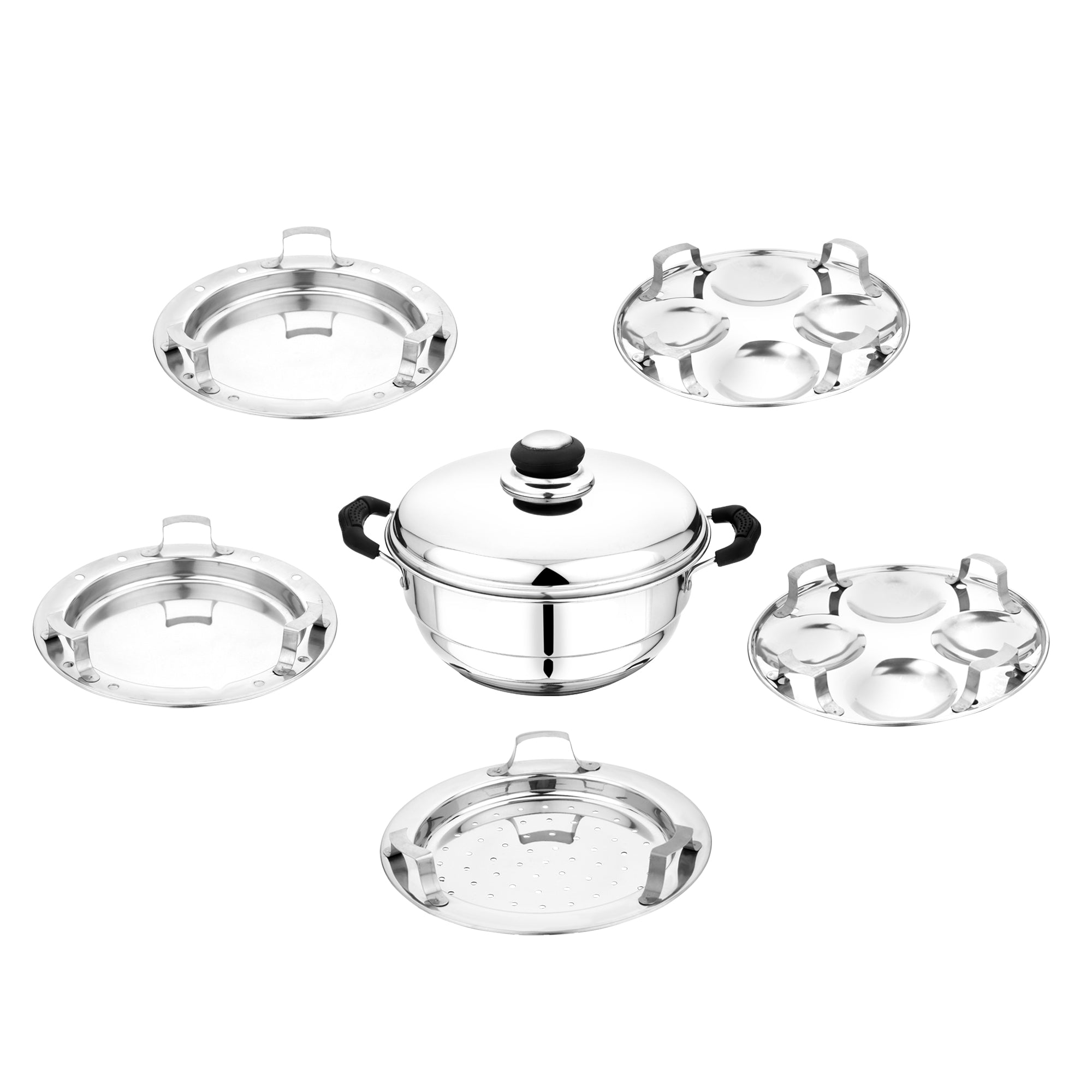 Stainless Steel Tri Ply Induction Base Multi Kadhai with 5 plates and Lid, 20cm 2.5Ltrs