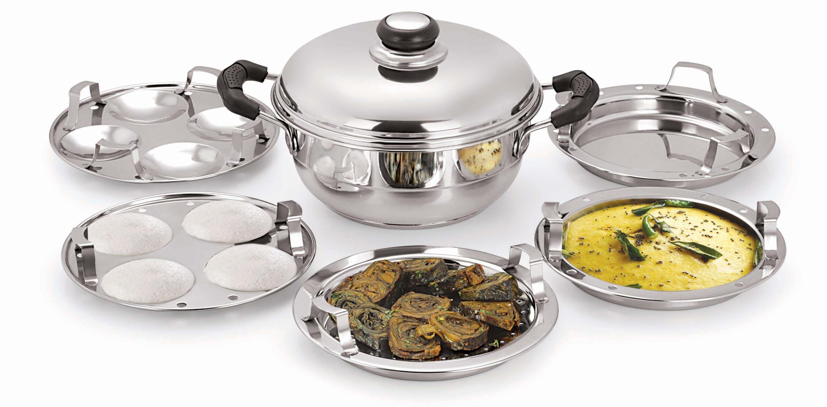 Stainless Steel Tri Ply Induction Base Multi Kadhai with 5 plates and Lid, 20cm 2.5Ltrs