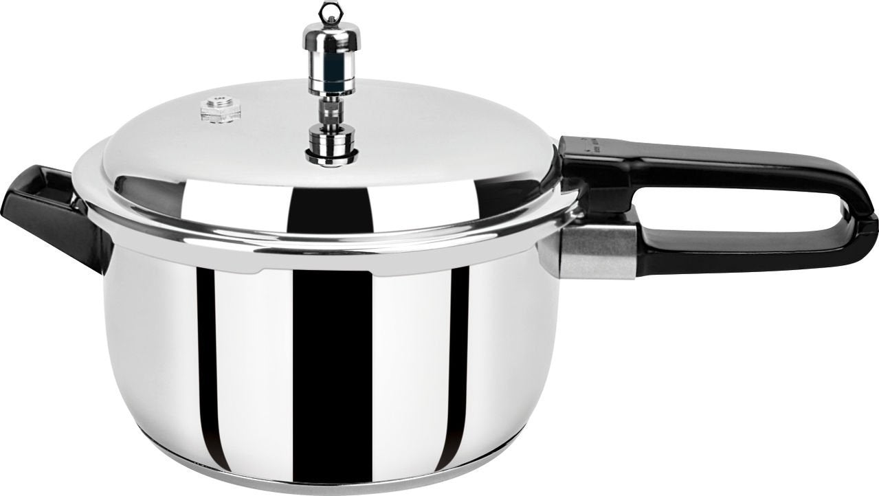 18/8 Stainless Steel Tri Ply Induction Base Outer Lid Handi Pressure Cooker (5 litres , Silver) with Tadka Pan, ISI Marked