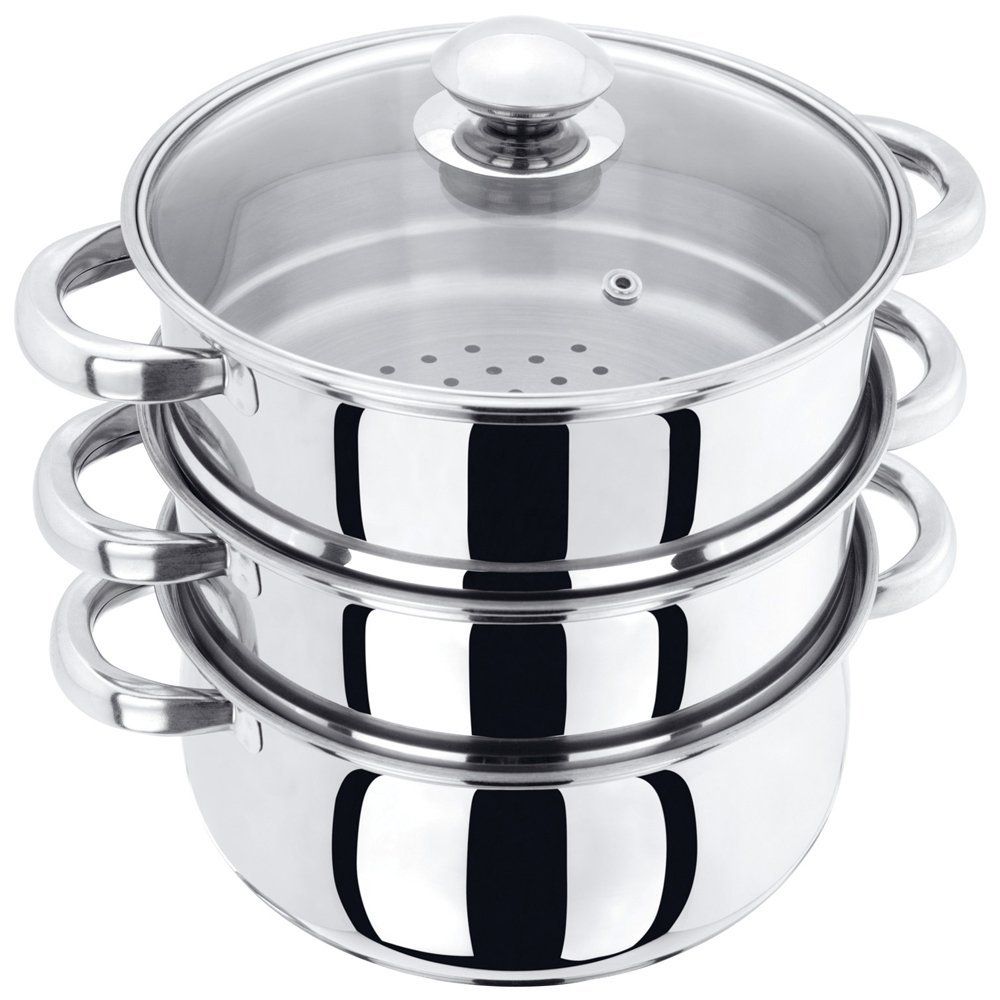 Stainless Steel Tri Ply Induction Base 3 Tier Steamer /Momo Maker, 18cm, 3 Liters