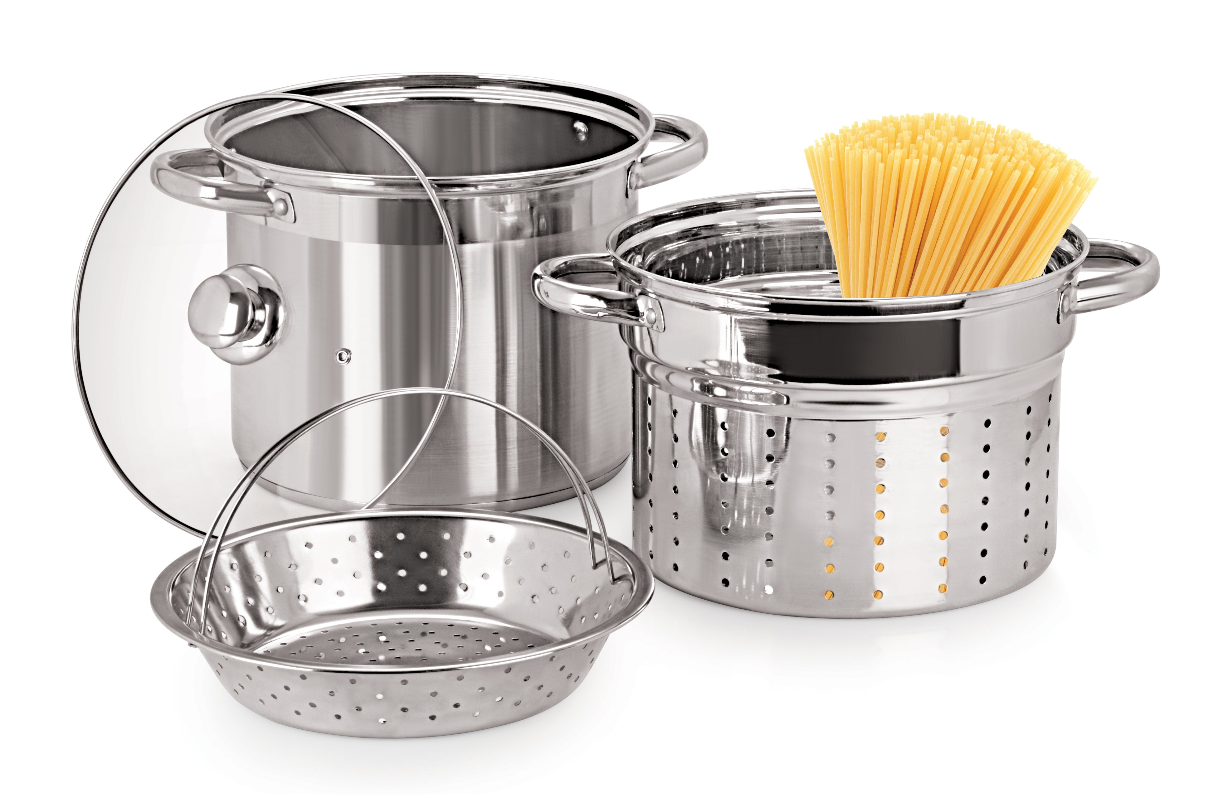 Stainless Steel Tri Ply Induction Base Multi Purpose Steamer, Pasta Steamer with Glass Lid, 4.7Ltrs