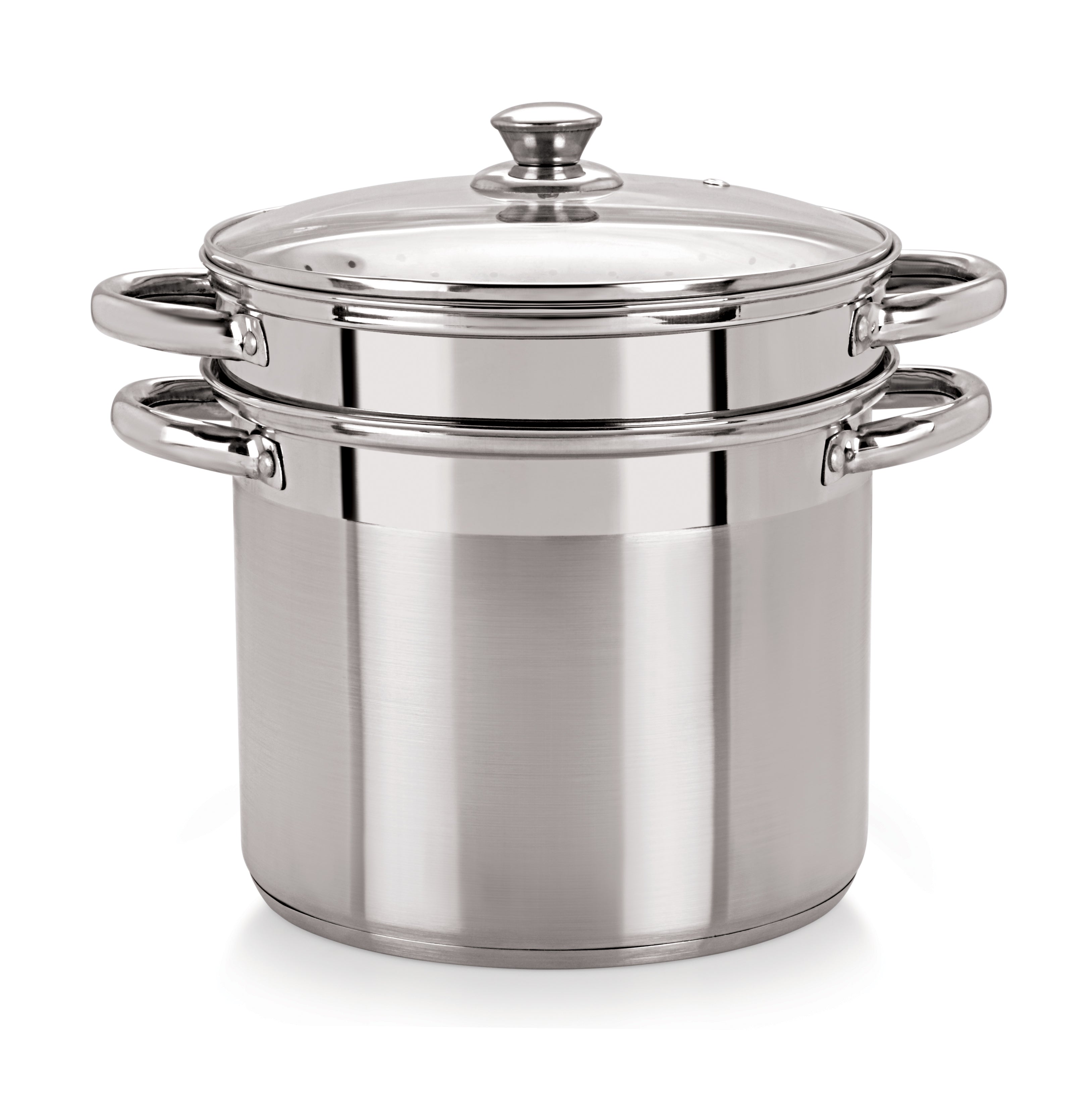 Stainless Steel Tri Ply Induction Base Multi Purpose Steamer, Pasta Steamer with Glass Lid, 4.7Ltrs