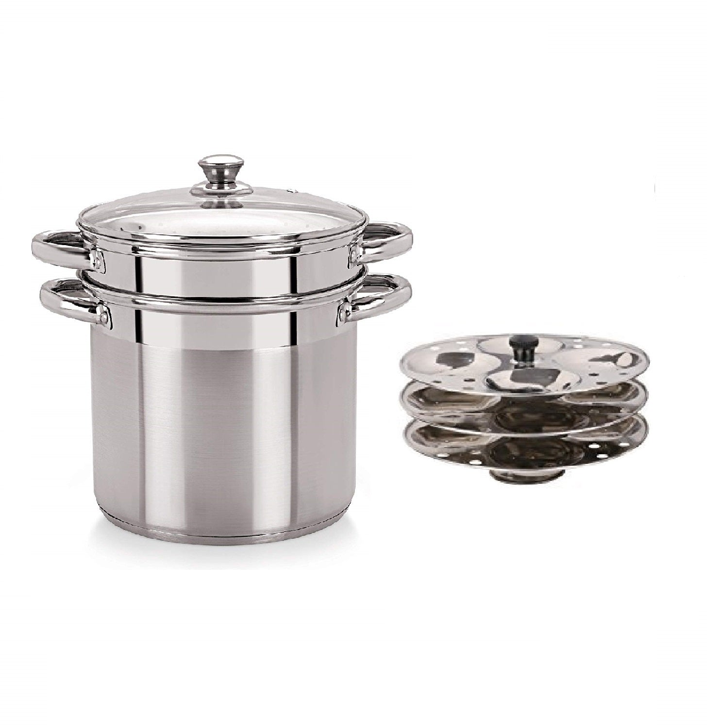 Stainless Steel Tri Ply Induction Base Pasta Steamer 4.5Liter with Idli Plates