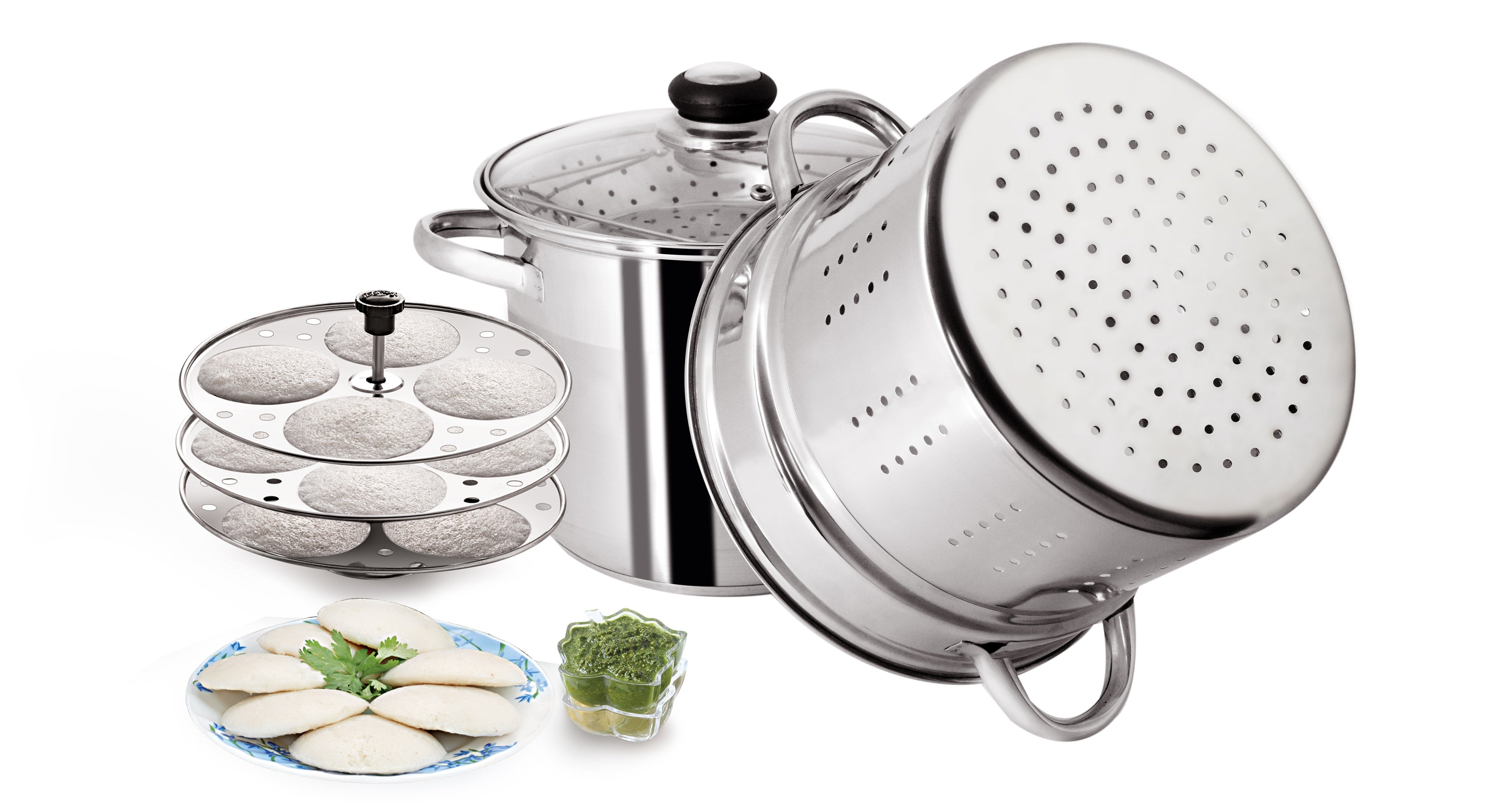 Stainless Steel Tri Ply Induction Base Pasta Steamer 4.5Liter with Idli Plates