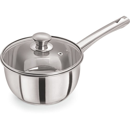 Stainless Steel Tri Ply Induction Base Deluxe Saucepan with Glass Lid 14 cm 1.2Ltrs