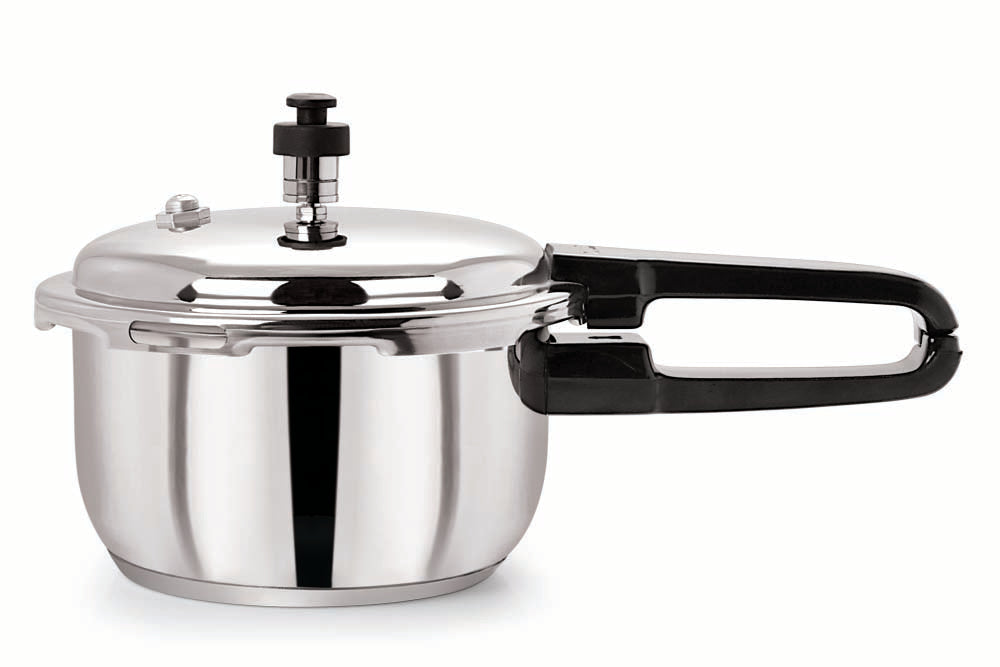 18/8 Stainless Steel Tri Ply Induction Base Outer Lid Handi Pressure Cooker (2 litres , Silver) with Tadka Pan, ISI Marked